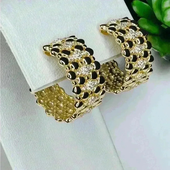 18K Gold & Pave Crystal Earrings - Picture 1 of 6